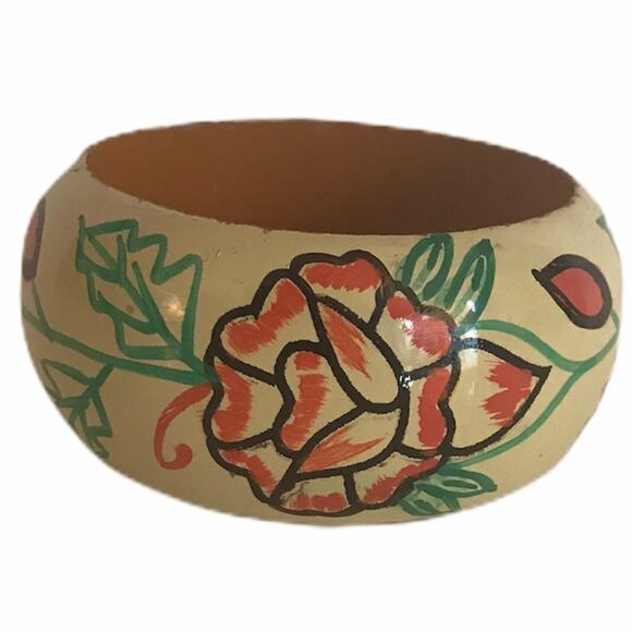Vintage Painted Wood Bangle Bracelets Cream Brown - Picture 3 of 15